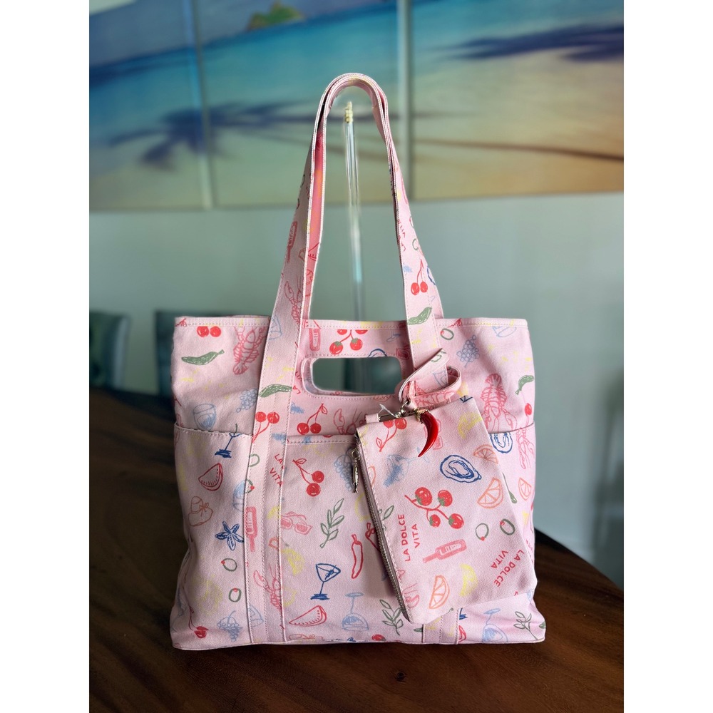 C&C California Pink "La Dolce Vita" Canvas Tote Bag With Matching Wristlet NWT